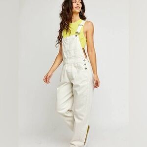 Free People Cream Denim Overalls